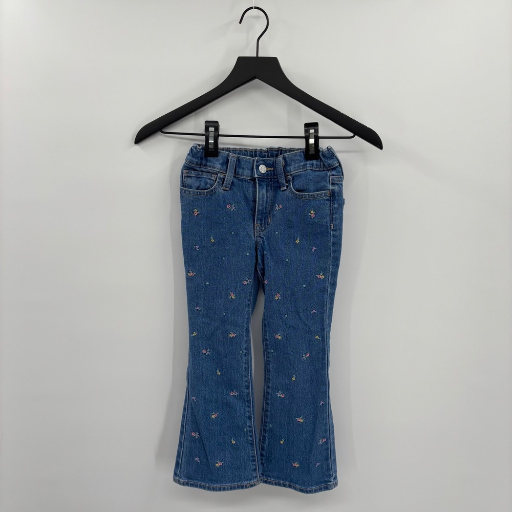 Old Navy Girls Embroidered High Rise Flare Jeans‎ 6 Medium Wash Floral Boho 70s